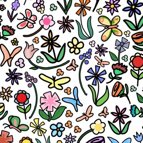 Cartoon Flowers and Butterflies