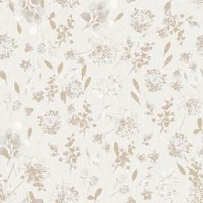 Muted Country Garden Floral in neutral, light beige browns and white, botanical monotone