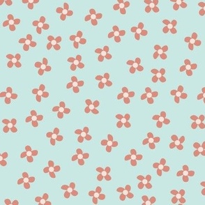 ditsy flowers cute girl floral peach on blue green mint background