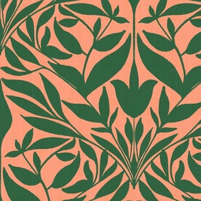 simple ogee leaves dark green on peach