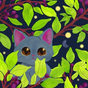 Wild Cat in Forest Berry Trees 