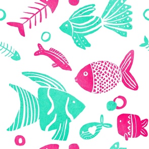 Mint and pink fishes tile