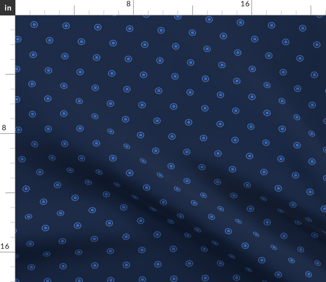 Geometric dot circle design in cornflower blue_ light Delft China blue on dark Delft blue, small scale