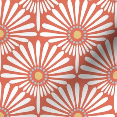 Geometric floral pattern in coral gold and natural white-medium