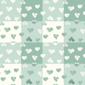 Rustic Hearts mint green check 