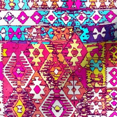 Colorful Aztec pinks _ light blues 3ksf