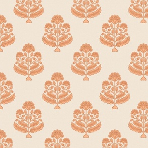 (L) Indian floral-block print-peach fuzz-pristine-large scale