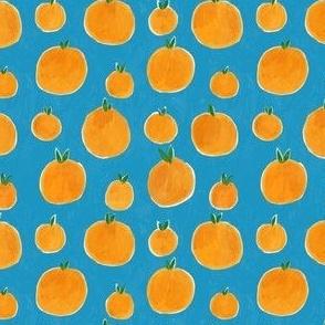 Oranges Field on Blue 4x4 Clementines Hand painted 