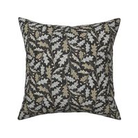 (S) Folksy oak leaves acorn black and white with beige  - autumn, fall, forest