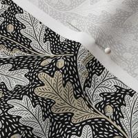 (S) Folksy oak leaves acorn black and white with beige  - autumn, fall, forest