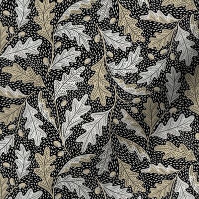 (S) Folksy oak leaves acorn black and white with beige  - autumn, fall, forest