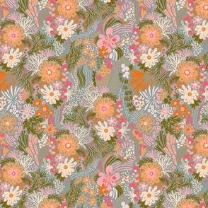 Calming Blooming Orange and pastel shaded flowers SMALL