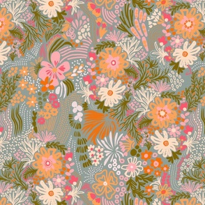 Calming Blooming Orange and pastel shaded flowers LARGE