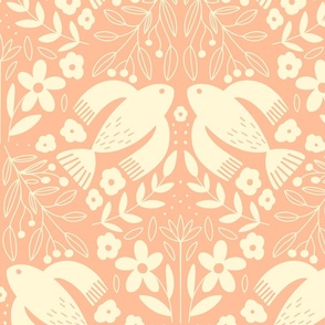 Blooms and Feathered Whimsy peach