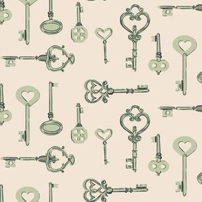 (s) Victorian love keys in green and cream