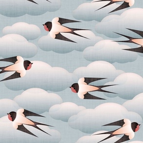 swallows in a cloudy blue gray sky