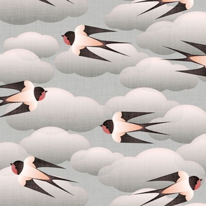 swallows in a cloudy gray sky