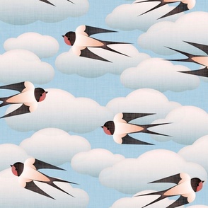 swallows in a cloudy blue sky