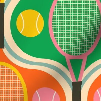Retro-Tennis-Rackets-with-Tennis-Balls-vintage-yellow-blue-green-orange-M-medium