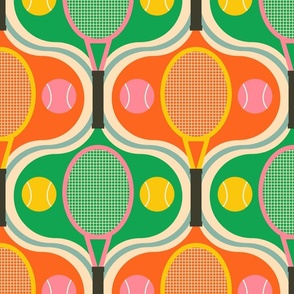 Retro-Tennis-Rackets-with-Tennis-Balls-vintage-yellow-blue-green-orange-M-medium