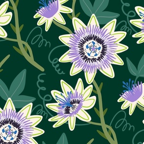 Vibrant Passionflower Botanical Design, Exotic Nature Inspired Floral Pattern on a Dark Background (Large)