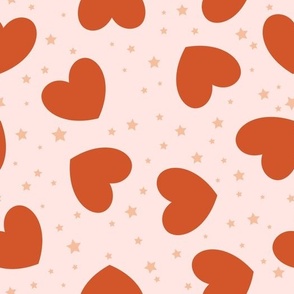 Tossed Hearts with stars red on light peach