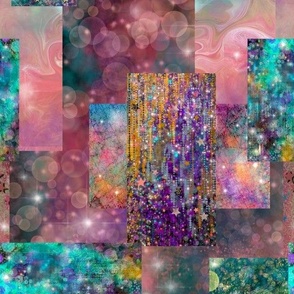 Galaxy Scrap Quilt Abstract Art Collage No. 6, Pink, Teal, Purple, Blue