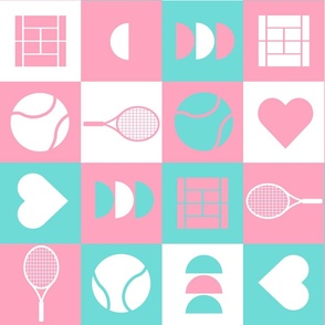 LARGE pink and mint    tennis   design with racket, court and ball by art for joy lesja saramakova gajdosikova design