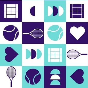 small mint and dark purple   tennis   design with racket, court and ball by art for joy lesja saramakova gajdosikova design
