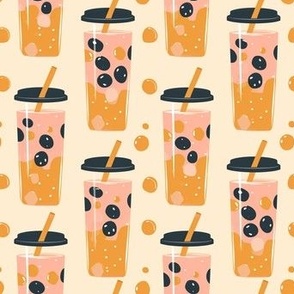 Small pink and orange boba tea bubble tea pattern