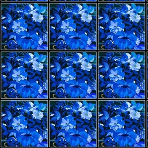Blue Blossoms on Squares 