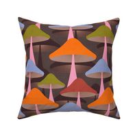 X SMALL • Colourful Abstract minimal Retro Mushrooms 4. On Dark Brown #retromushrooms #abstractfungi  #retrobrown #70s #minimalmushrooms #midcenturylabstract #spoonflowercollection 