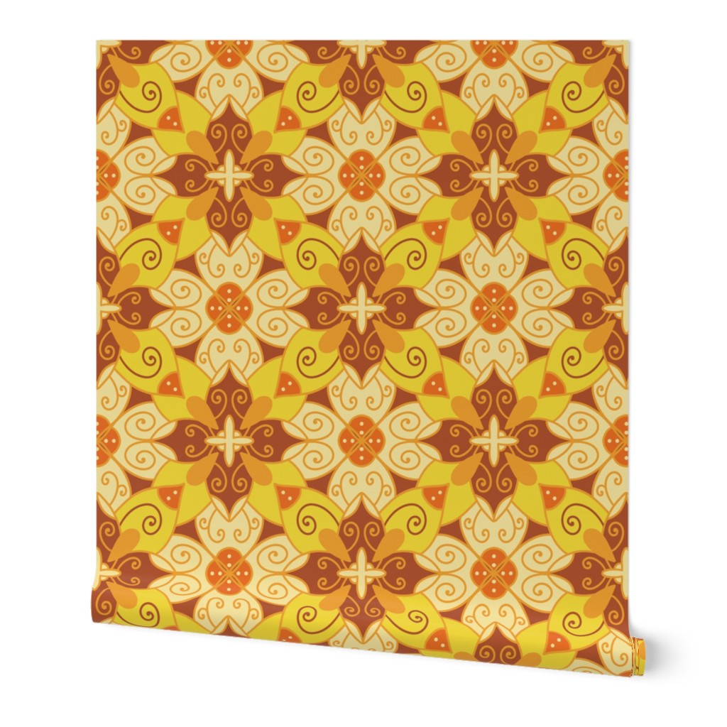 Floral Damask Tile, Yellow, Orange and Brown - Regular Scale