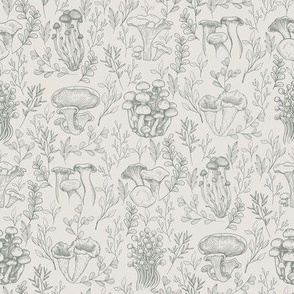 MEDIUM Botanical Mushroom Wallpaper Sage Green Cottagecore Forest design 8in