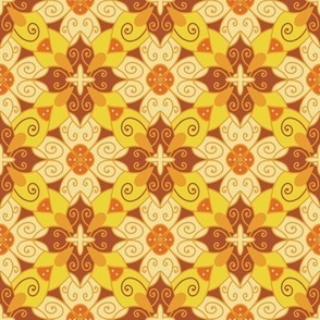 Floral Damask Tile, Yellow, Orange and Brown - Small  Scale