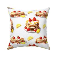 Pancake Day Delight Fabric - Repeating Pancake Patterns with Maple Syrup and Strawberries