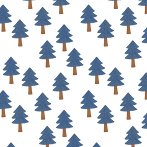 Blue Woodland Trees on White, Forest, Nature, Nursery Fabric, Nursery, Baby, Kids
