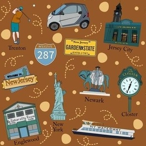 New Jersey - New York city downtown landmarks pattern in brown