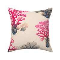 Elegant Coral Reef Fabric - Detailed Pink Corals in Natural History Style on Cream Background