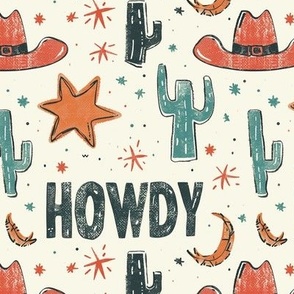 Western cowboy howdy stars and cactus and cowboyhat
