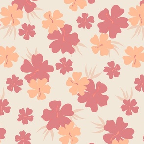 Hibiscus Flower Tropical Pattern in peach fuzz color palette