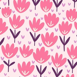Bright Pink Flower Patch - pink floral fabric, baby girl fabric, pink flower fabric, summer baby print – Large scale