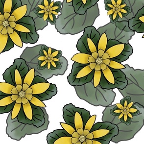 Lesser Celandine Floral Pattern, yellow with green leaves