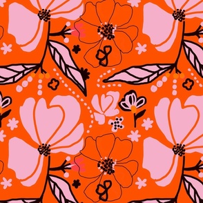 Retro orange flowers-Small