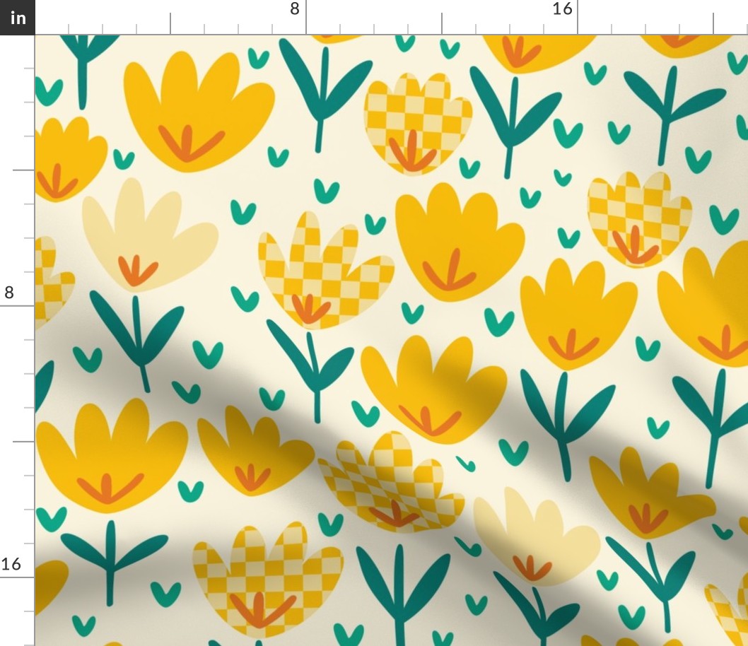 Yellow Flower Patch - yellow floral fabric, baby girl fabric, bright flower fabric, summer baby print – Large scale