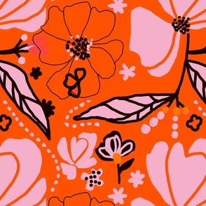 Retro orange flowers-Large