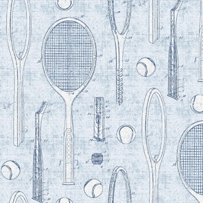 Vintage Sports Tennis Racket Ball Drawing wallpaper- Navy Blue