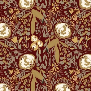 Meadow gold flowers on a maroon background-LARGE