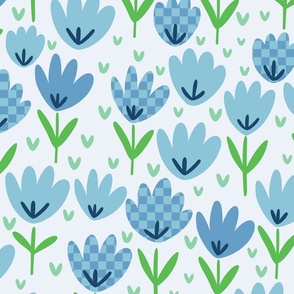 Blue Flower Patch - blue floral fabric, baby girl fabric, flower fabric - Large scale