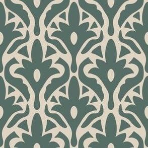 Abstract Boho Tiles in Art Deco Style - Jade Green + Beige